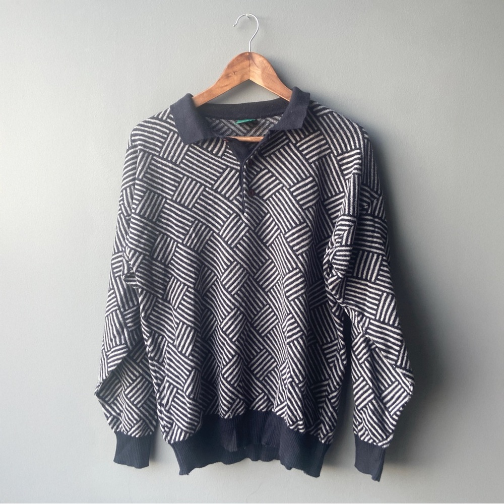 Vintage Navy Wool Pattern Knit Sweater